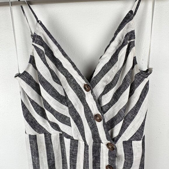 NWT Infinity Raine Love Tree Linen Button Up Stripe V Neck Dress, Size M - Picture 4 of 14